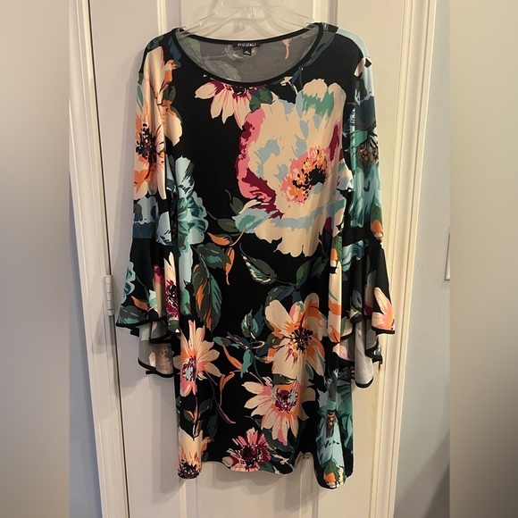 EUC! Stunning!  Roz & Ali Black Floral midi dress with Bell Sleeves - Picture 11 of 12